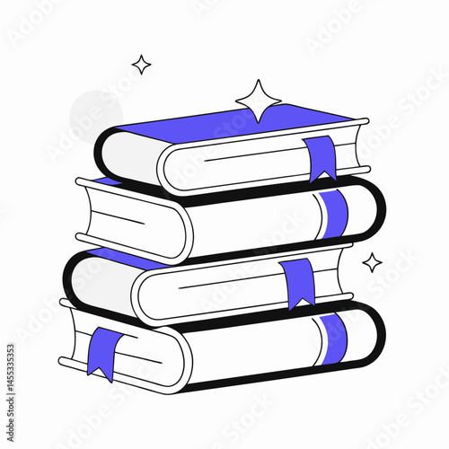 stack of books with a magnifying glass