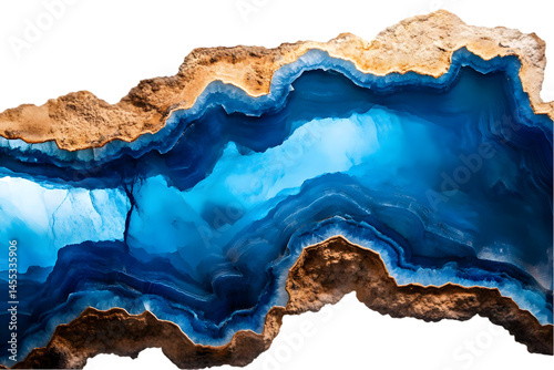 Abstract Crystal Formation With Blue and Gold Layers Photo on Black Background
