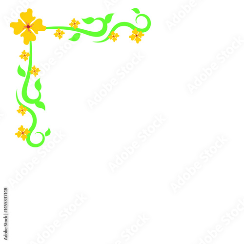 elegant floral design with yellow flowers, red centers, and swirling green vines, perfect for botanical-themed illustrations, decorative artwork, and creative digital projects.