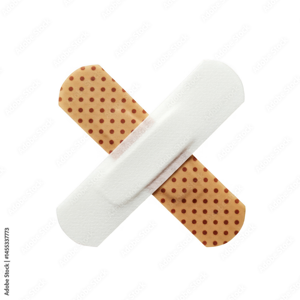 Two bandages crossed on a black background forming an x shape design on transparent background Two bandages crossed on a black background forming an x shape design on transparent background