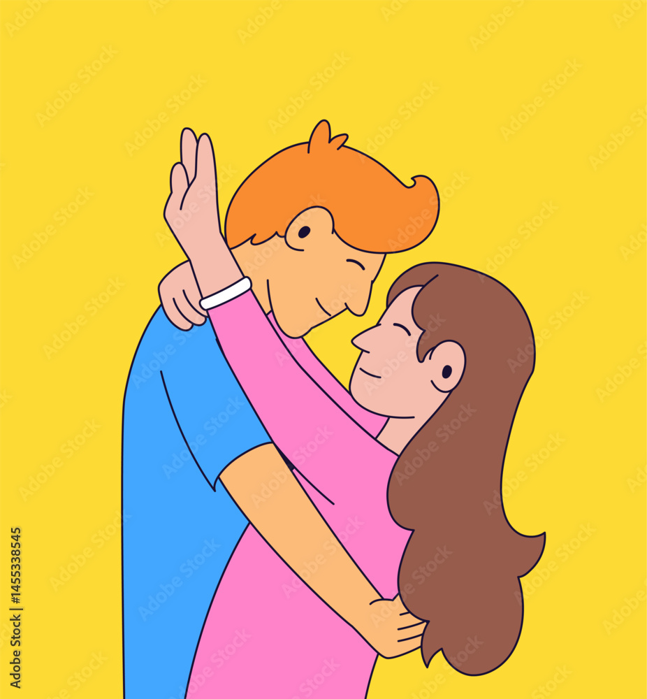 Obraz premium Couple in a Loving Embrace Cartoon Hand drawn