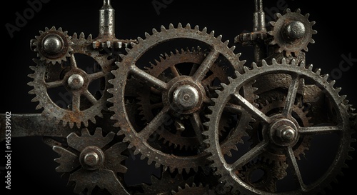 Intricate Rusty Gears: A Close-Up of Mechanical Marvel