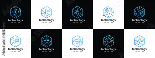 collection of Technology connection hexagon logo designs. Technology connection logo template. Technology logo symbol icon