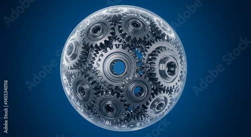 Interlocking Gears Sphere: A 3D Render of Complex Mechanism
