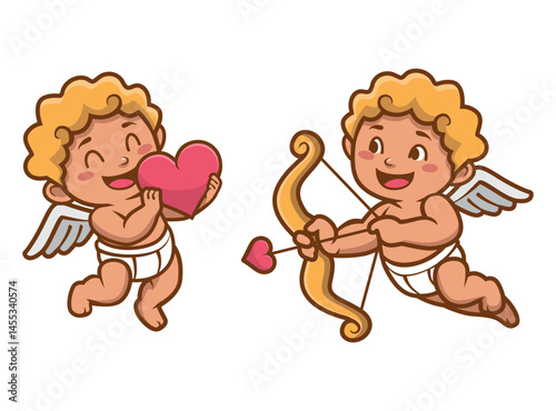 Set Hand drawn cupid character 