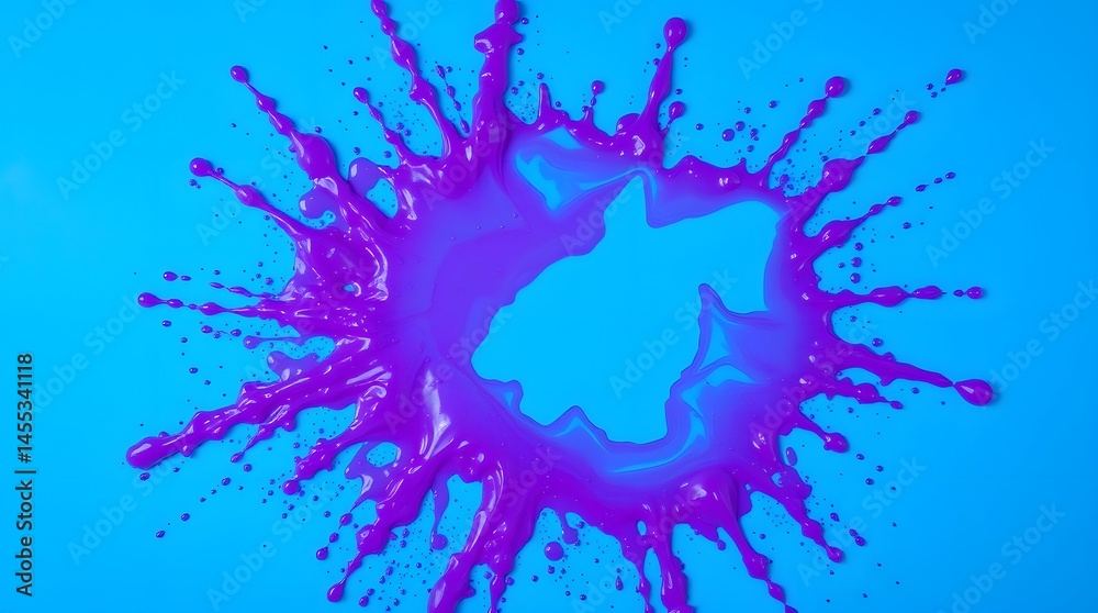 Vibrant purple paint splash on a bright blue background. A dynamic, energetic image with a circular shape and splatter details. Ideal for backgrounds, designs, and vibrant visuals. Vibrant purple paint splash on a bright blue background. A dynamic, energetic image with a circular shape and splatter details. Ideal for backgrounds, designs, and vibrant visuals.