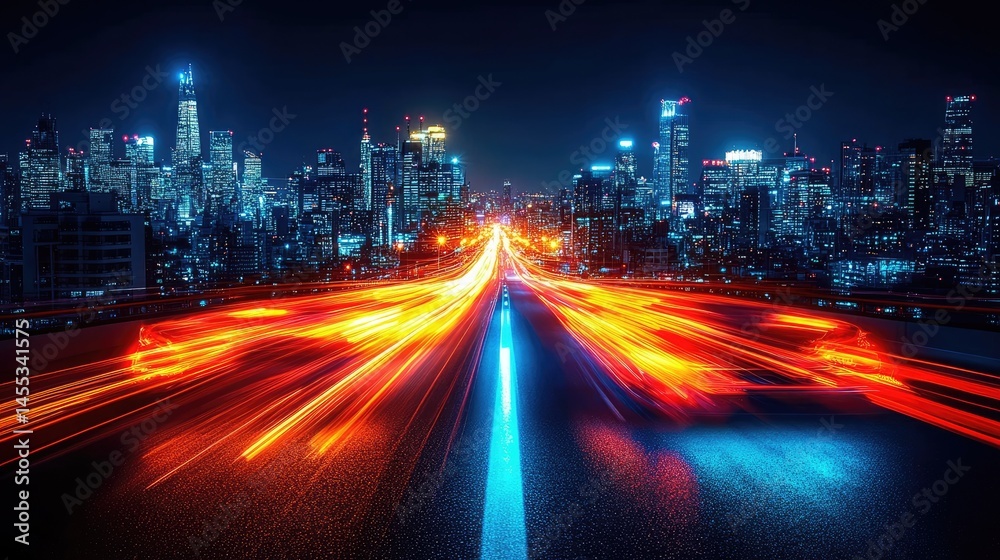Fototapeta premium Night City Highway Lightspeed.
