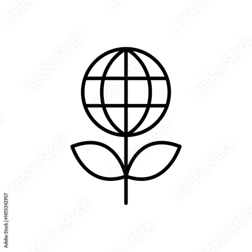 Sprout and world globe icon. Simple outline style. Planet plant leaf bio eco, green, global, protect, save nature, environment concept. Thin line symbol. Vector illustration isolated.