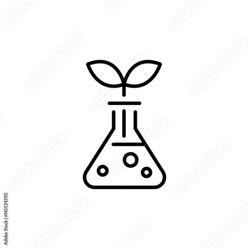 Plant research icon. Simple outline style. Laboratory test, flask, beaker, leaf, science, lab, smell, experiment, chemical concept. Thin line symbol. Vector illustration isolated.