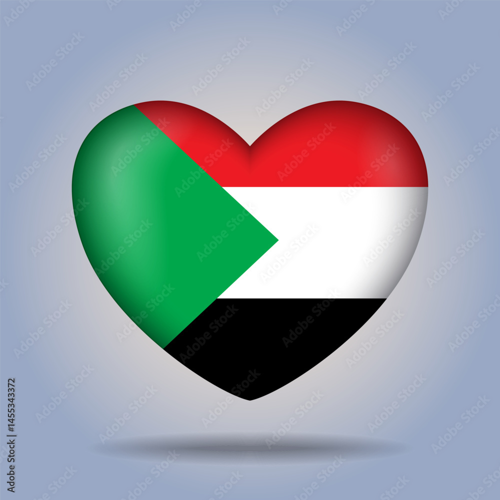 Sudan flag heart button Isolated on color gradient background. Exclusive Icon flag Sudan flag heart button Isolated on color gradient background. Exclusive Icon flag