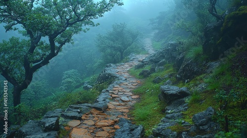 Generative AI Image of Path with Trees in Forest Nature Landscape