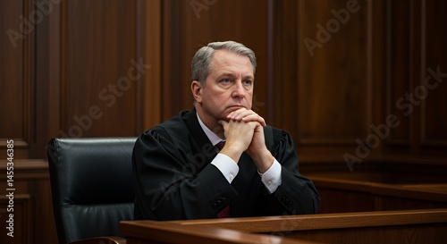 Judge in Courtroom Contemplation
