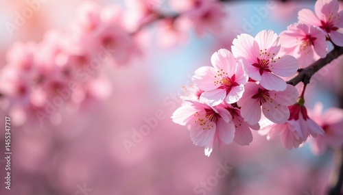 Delicate pink sakura blossoms in full bloom, forming a repeating pattern , japanese, beauty, art