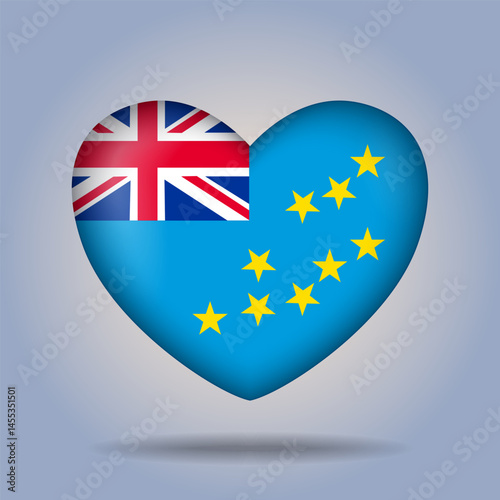 Tuvalu flag heart button Isolated on color gradient background. Exclusive Icon flag