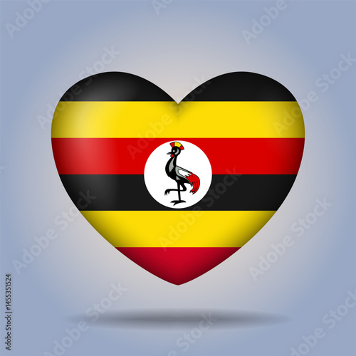 Uganda flag heart button Isolated on color gradient background. Exclusive Icon flag