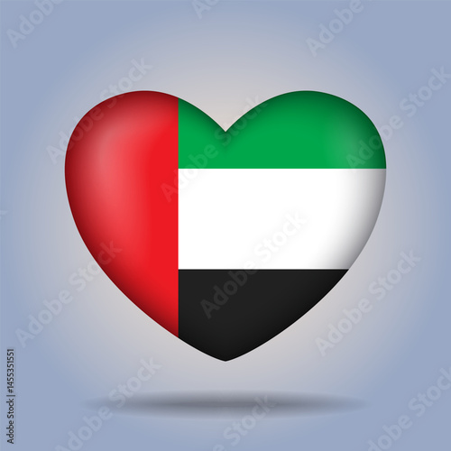 United Arab Emirates flag heart button Isolated on color gradient background. Exclusive Icon flag