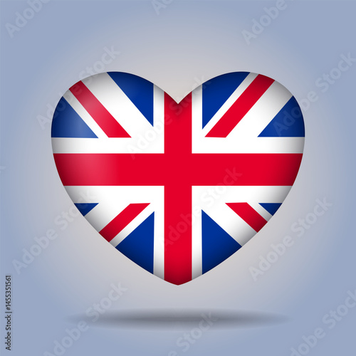 United Kingdom flag heart button Isolated on color gradient background. Exclusive Icon flag