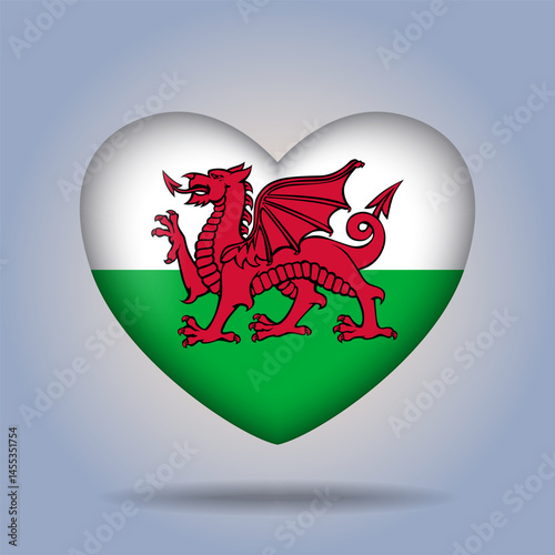 Wales flag heart button Isolated on color gradient background. Exclusive Icon flag