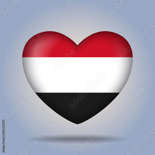 Yemen flag heart button Isolated on color gradient background. Exclusive Icon flag