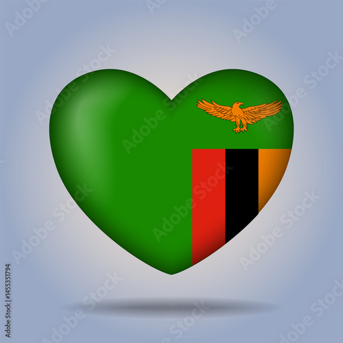 Zambia flag heart button Isolated on color gradient background. Exclusive Icon flag