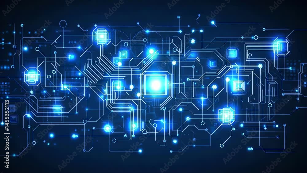 Abstract digital circuit board glowing with blue light, technology background Abstract digital circuit board glowing with blue light, technology background