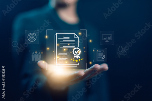 certificate of quality control, ISO standard industry. premium service assurance concept, high-quality product. management system technology business and the best guarantee