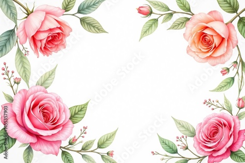 Delicate watercolor roses & leaves, repeating floral design , botanical, texture