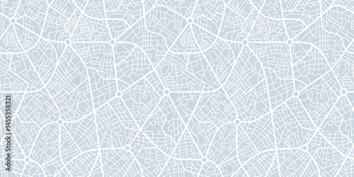 City map plan seamless pattern with roads and streets. Vector repeating, schematic, abstract urban plan background. Grayscale town backdrop for navigation, transportation, and cartography projects