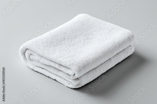 Soft, fluffy white towels folded neatly on a neutral background.  Perfect for a spa or hotel setting.