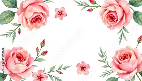 Delicate watercolor roses & leaves, repeating pattern, background, floral background