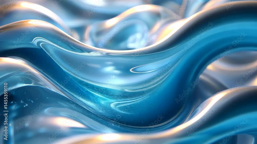 Abstract swirls of glossy, light blue liquid, undulating and reflecting light Abstract swirls of glossy, light blue liquid, undulating and reflecting light