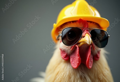 Wallpaper Mural chicken wearing hard hat and sunglasses, studio shot Torontodigital.ca