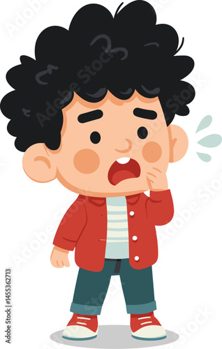 Young boy expressing surprise or concern cartoon isolated on transparent background. Vector illustration.