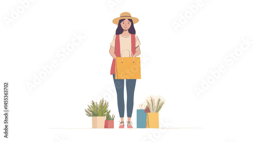 young woman with shopping bags