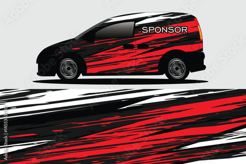 Stylish van design with dynamic stripes and sponsor logo