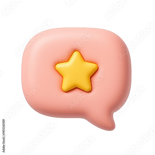 Cute pink 3D speech balloon with a prominent yellow star, representing a favorite conversation or significant notification icon.