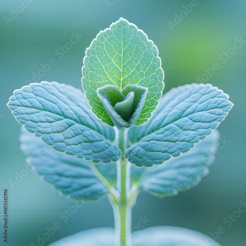 Serene Mint Plant Close up of a Young Vibrant Mint Sprout with Delicate Leaves