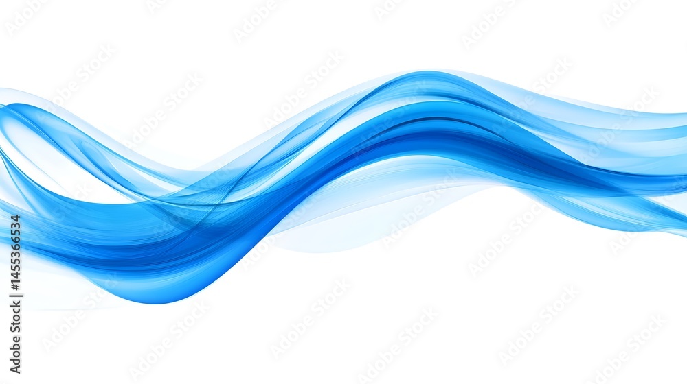 Fototapeta premium A blue wave is shown on a white background. The blue color of the wave is very vivid and stands out against the white background. The wave appears to be flowing and moving