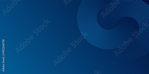 Blue abstract background with glowing circles. Swirl circular lines pattern. Geometric spiral. Twirl element. Modern graphic desi