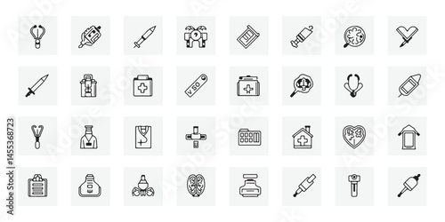 Medical Line Icons Set. Vector Outline Healthcare and Hospital Symbols.