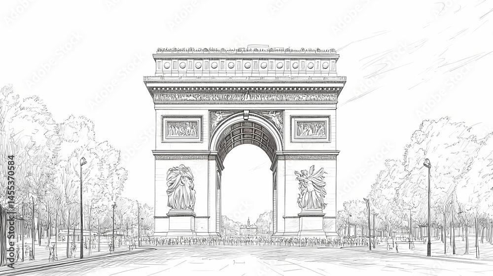 Fototapeta premium Png arc de triomphe architecture drawing sketch. [Hollow Monoliths] | Arc Monuments | bent time. Illustration