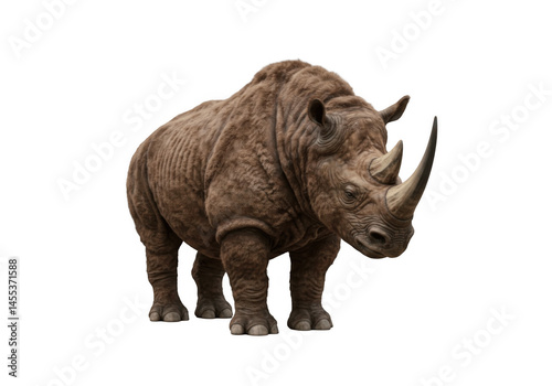 Extinct Rhino Isolated on Transparent PNG Background – Prehistoric Species with Large Horn and Massive Build, Ideal for Wildlife, Extinct Animals, and Paleontology Illustrations