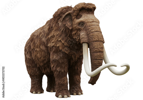 Woolly Mammoth Isolated on Transparent PNG Background – Prehistoric Elephant with Long Curved Tusks and Thick Fur, Ideal for Ice Age, Extinct Species, and Ancient Animal Illustrations