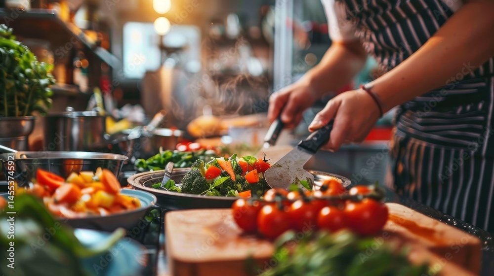 Obraz premium Chef preparing fresh vegetables