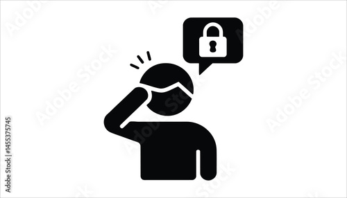 Forgot Password Icon – Confused Person with Lock Symbol – Account Security Vector Illustration