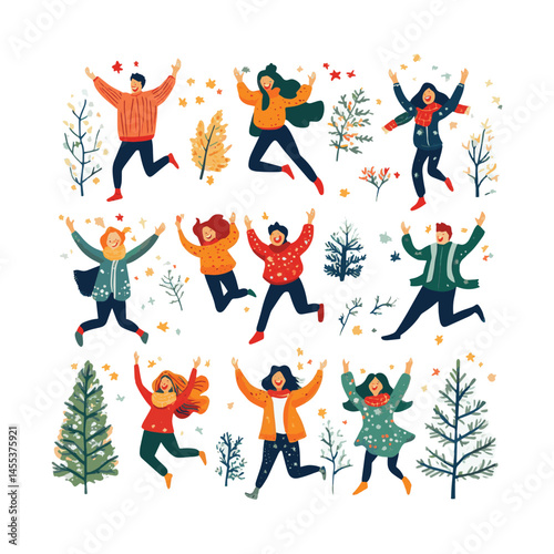 set of silhouettes of dancing people