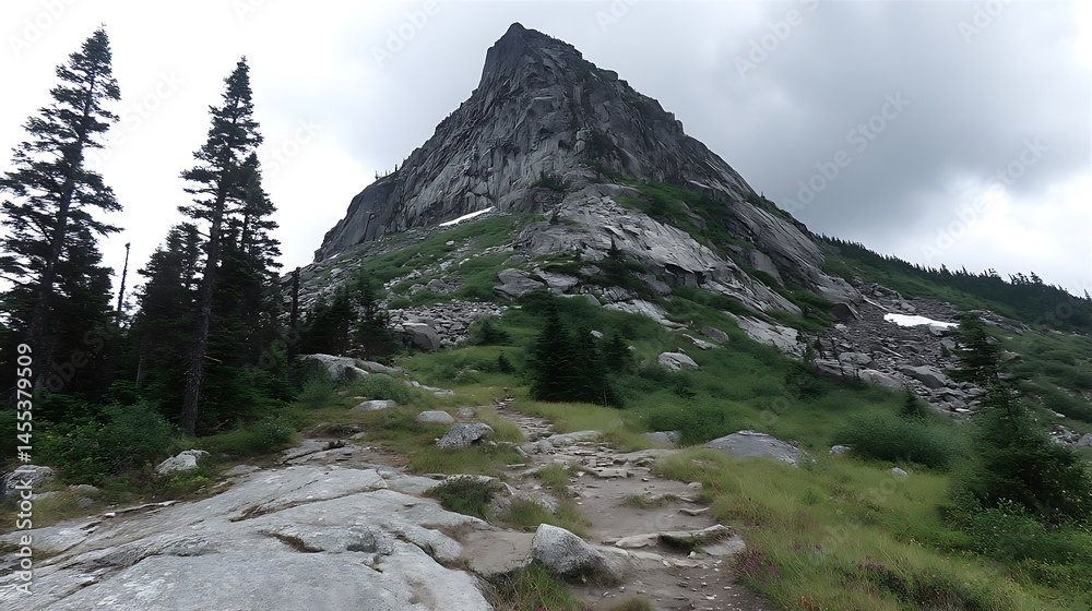 A mountain covered in grass and rock. A mountain covered in grass and rock.