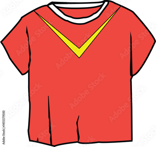 High quality red t shirt image featuring a bold yellow V design ideal for clothing branding and apparel graphics without any special effects or added elements