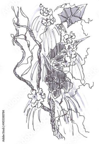 floral decorative motif, graphic black and white pattern