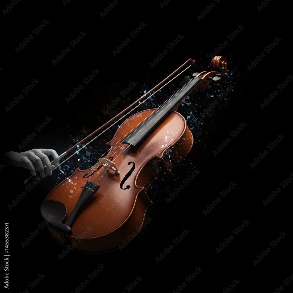 Fototapeta premium hand playing violin musical instrument black background artistic abstract 3d rendering